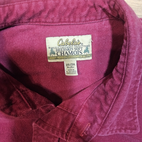 Cabela’s Deerskin Soft Chamois Shirt 2XL Burgundy Heavyweight - Picture 2 of 6